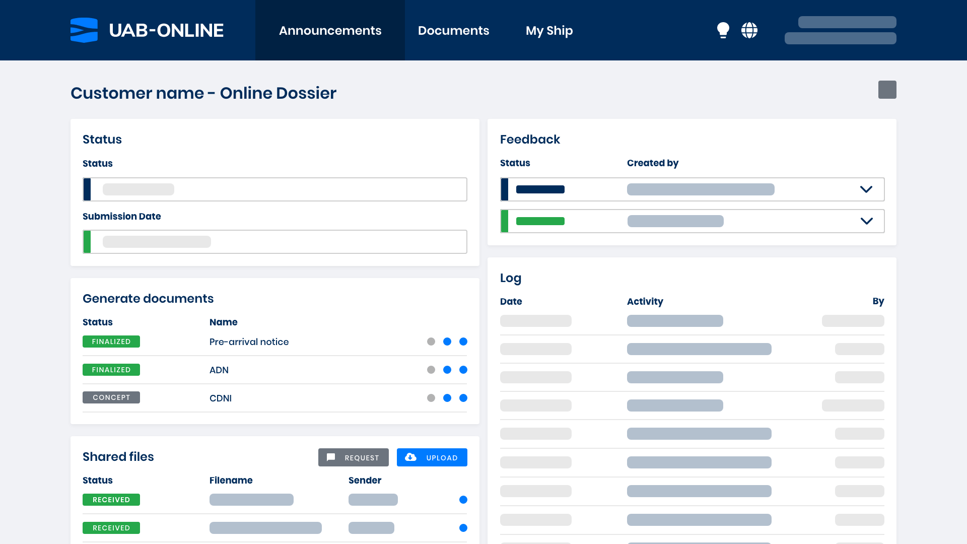 Example of sea vessel dossier page of our software solution